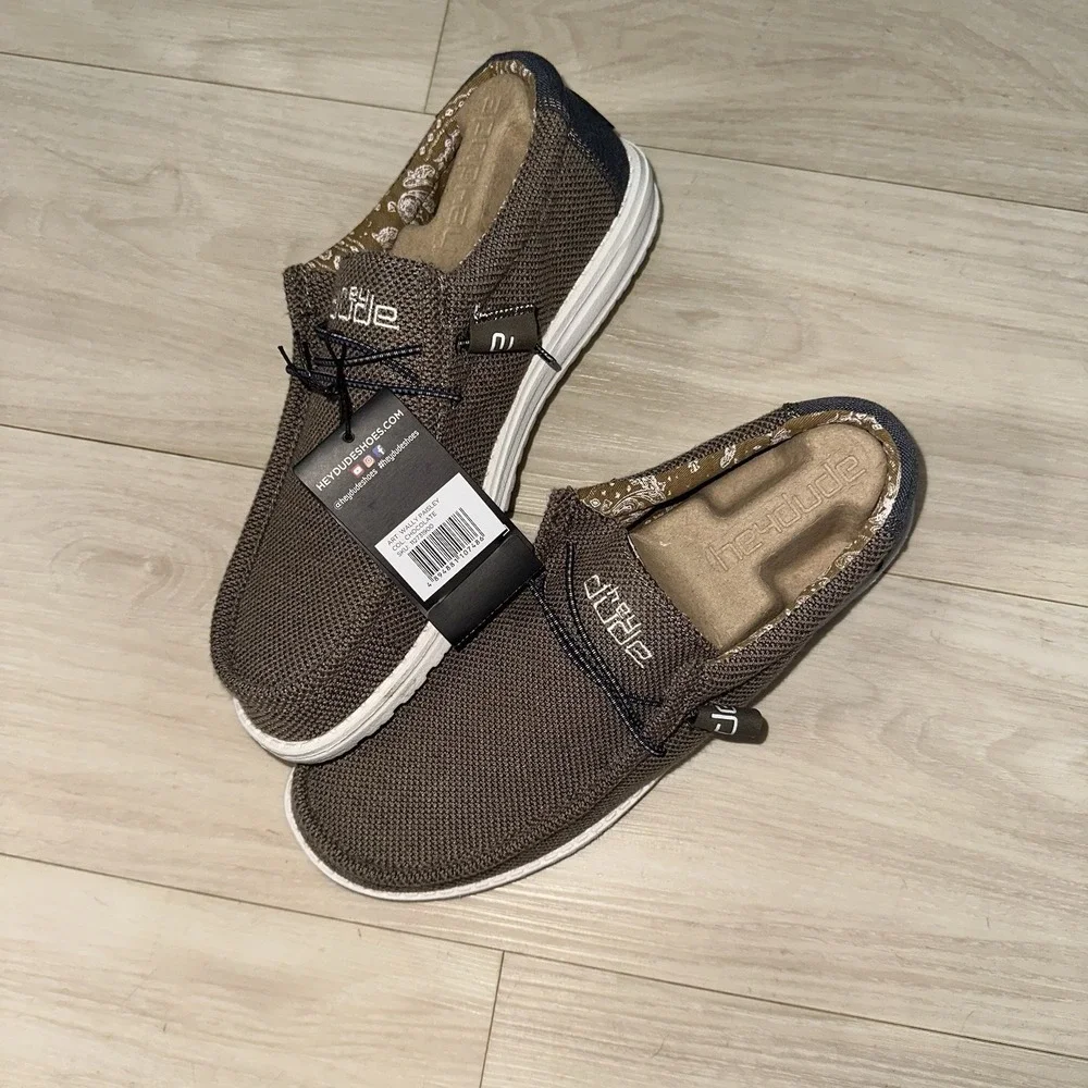 Hey Dude Wally Paisley Mens Size 11 Chocolate White Casual Walking Slip-On Shoes - Picture 7 of 7